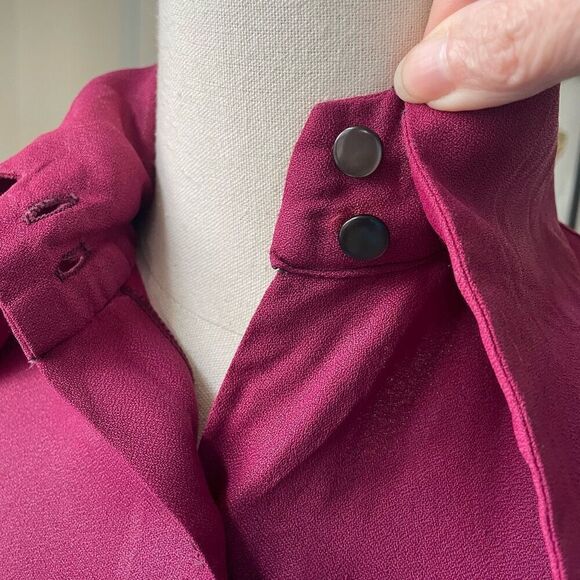 Vintage 70s Cranberry Crepe Dagger Barrymore Collar Blouse XS - Picture 4 of 8
